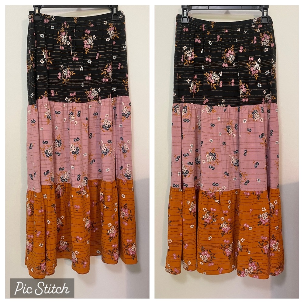 DR2 Floral Color Block Maxi Skirt